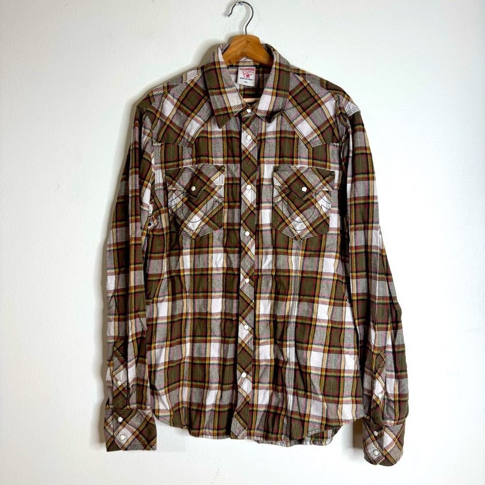Vtg True Religion Shirt Mens XXL Plaid Snap Y2K Grunge Western Rodeo Flannel